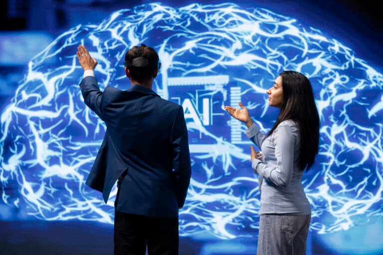 Conférence sur l’intelligence artificielle en France, illustrant le plan d’investissement de 109 milliards d’euros pour développer les infrastructures et la formation en IA.